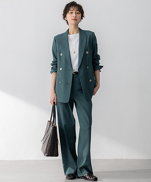 洗える】リネンレーヨンストレッチ ダブル ジャケット