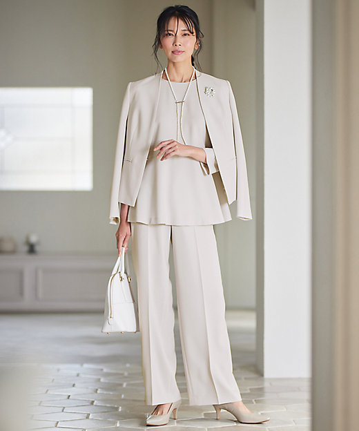 セットアップ対応／洗える】トリアセダブルジョーゼット ノーカラー