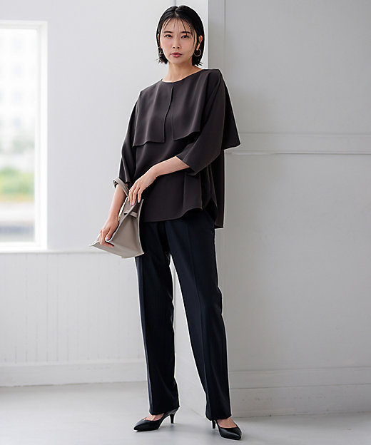 洗える】ストレッチジョーゼット ケープデザイン カットソー