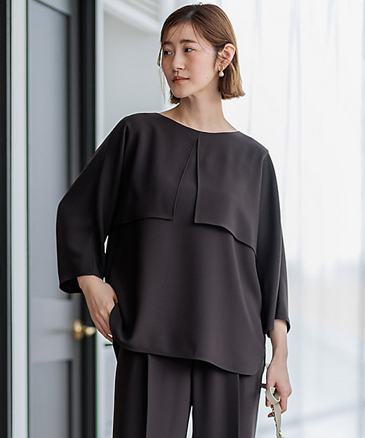 洗える】ストレッチジョーゼット ケープデザイン カットソー