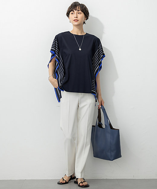 汗じみ防止加工】スカーフプリントコンビ フレンチスリーブ カットソー