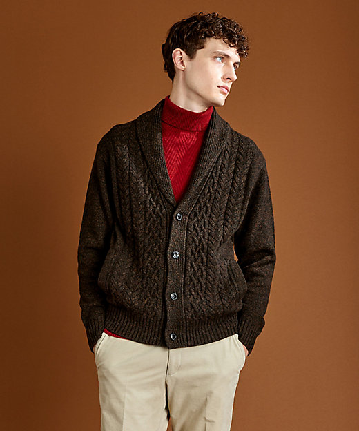 イタリア糸使用／軽く暖かい】 ラムウールケーブル柄ショールカラー