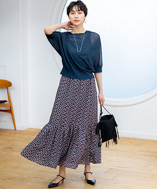 前後着用可能／洗える】シャイニーシアー 5分袖 カーディガン