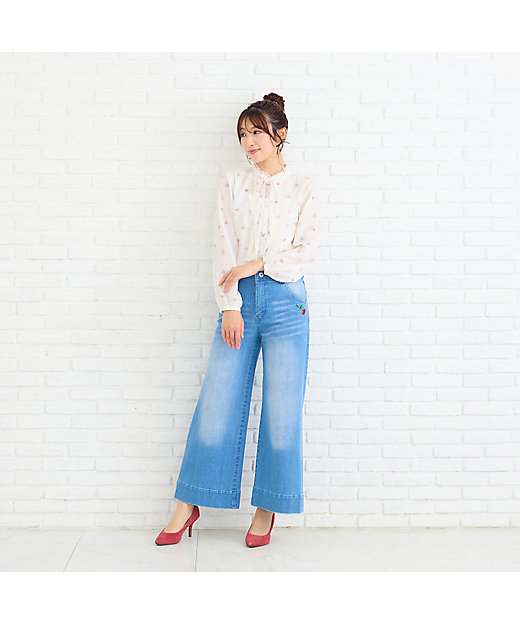 ワンポイント刺繍ワイドデニムパンツ（51051601） | Rose