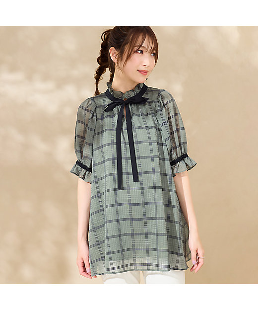 シアーチェック配色リボンブラウス（51034505） | Rose Tiara