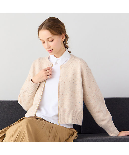 洗える】ネップツイードジップアップニット（73136562