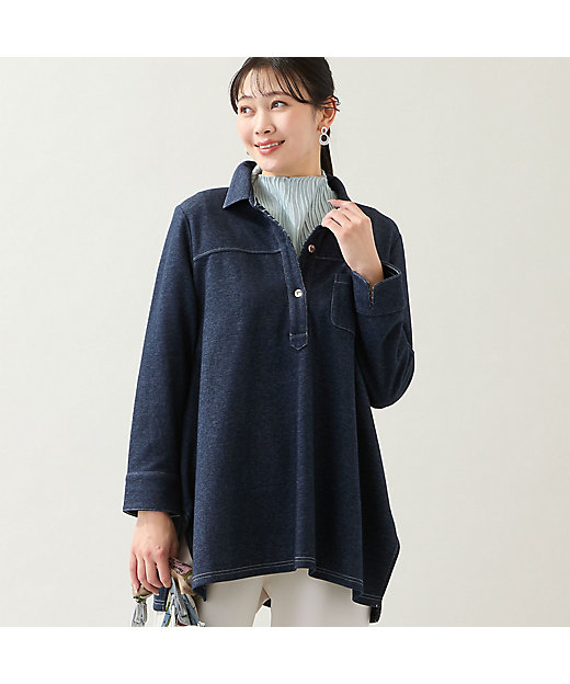 洗える・3L／4Lサイズあり】ニットデニムチュニック