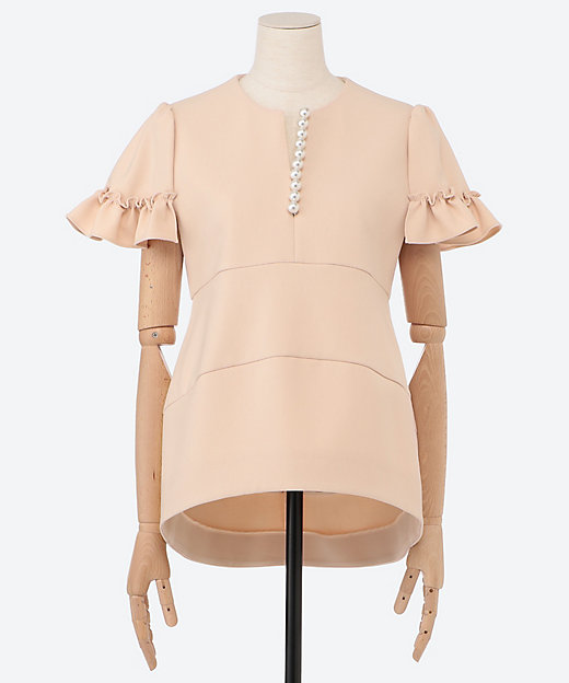 ギャザースリーブパールスリットラインブラウス YCB―625―494