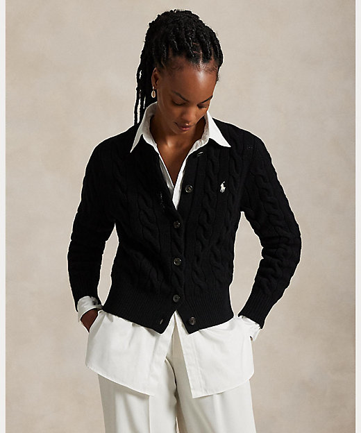 ケーブルニット ウールカシミヤ カーディガン