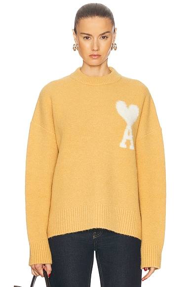 AMI Paris Off White Adc Sweater in Mustard | FWRD