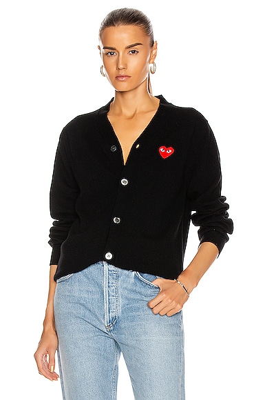 COMME des GARCONS PLAY Wool Red Heart Emblem Cardigan in Black | FWRD