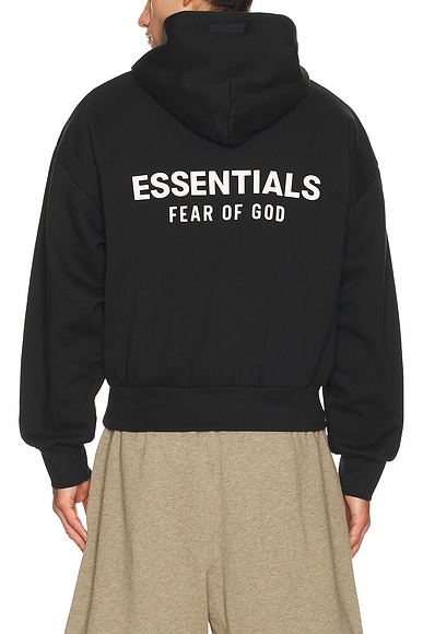 Fear of God ESSENTIALS Classic Full Zip Up Hoodie in Vintage Black
