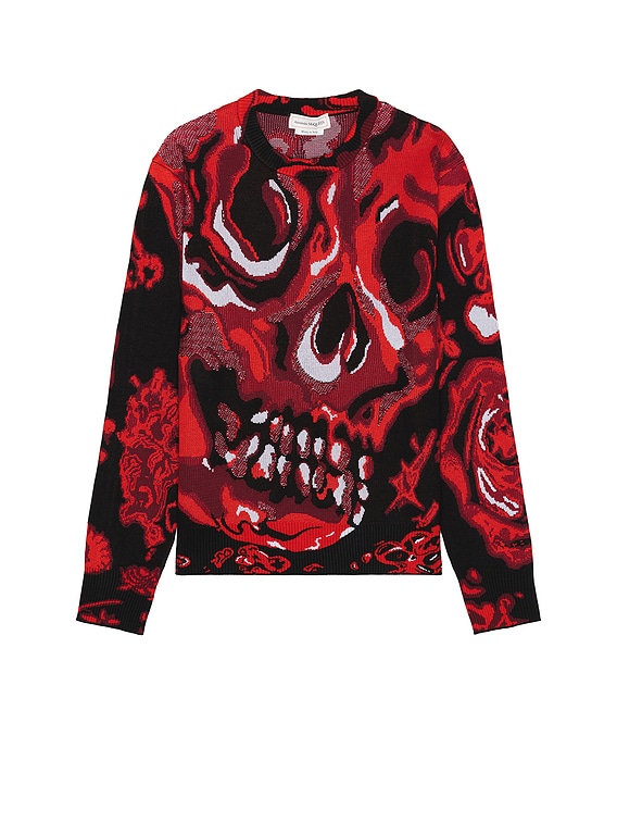 McQueen Skull Sweater in Black & Lust Red | FWRD