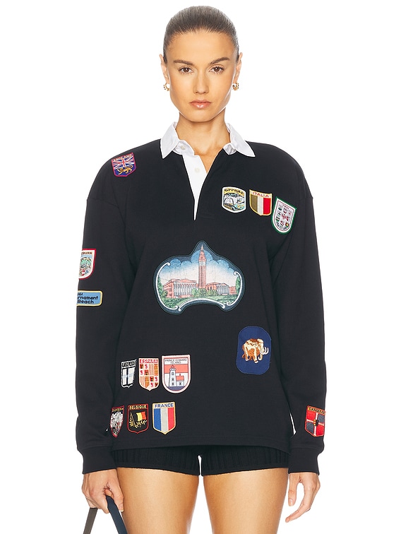 BODE Multi-patch Rugby Shirt in Black | FWRD