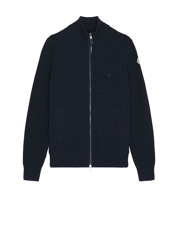 Moncler Zip Up Cardigan in Dark Blue | FWRD