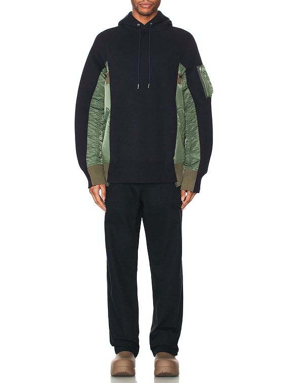 Sacai Sponge Sweat X Nylon Twill Hoodie in Navy & Khaki | FWRD
