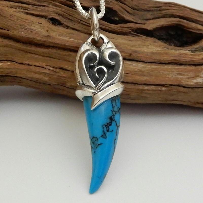 牙型 ターコイズ ネックレス シルバー925 メンズ シルバーネックレス