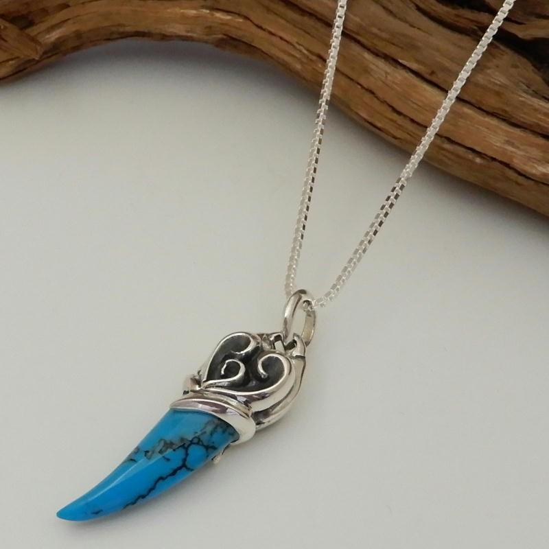 牙型 ターコイズ ネックレス シルバー925 メンズ シルバーネックレス
