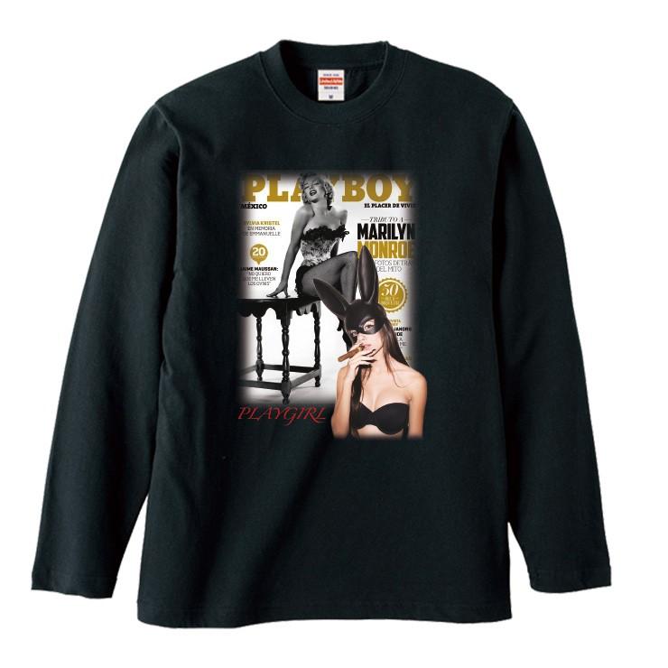 Tシャツ メンズ ロンT 長袖 ブランド Uネック プレイボーイ 雑誌