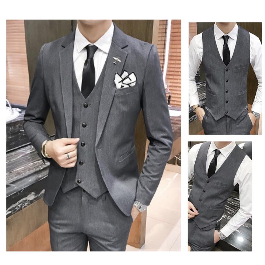 スーツ セットアップ ビジネス ベスト ジャケット パンツ 3点セット