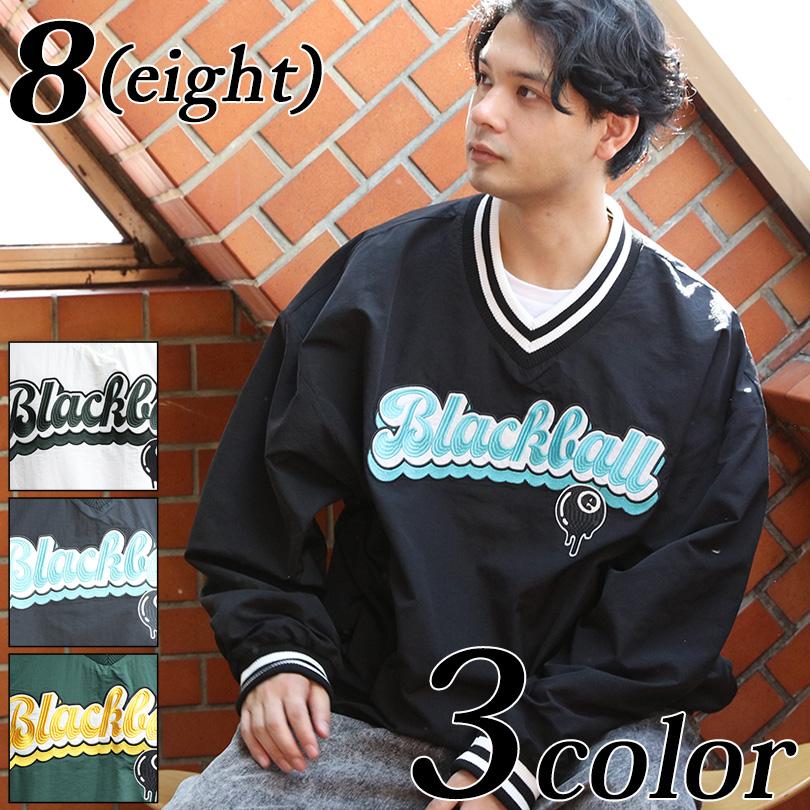 8 プルオーバー ナイロン ジャケット メンズ ツートン 刺繍 : 8(eight