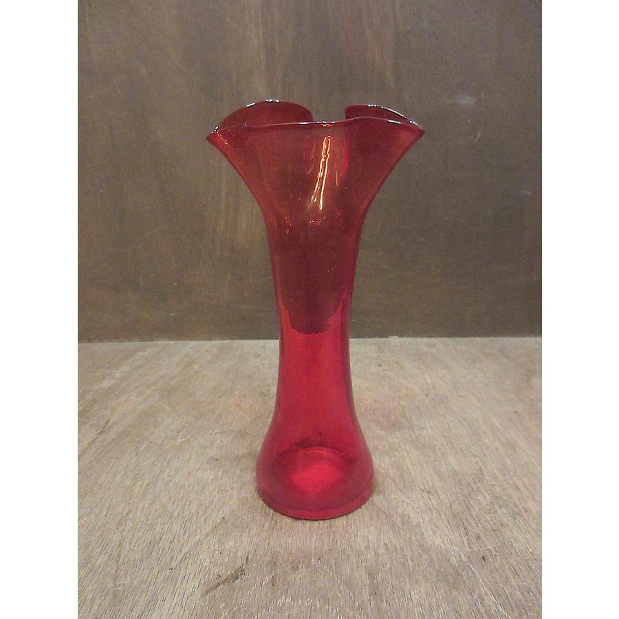 ビンテージ○KREISSガラスフラワーベース赤○241008j4-otclct花瓶雑貨