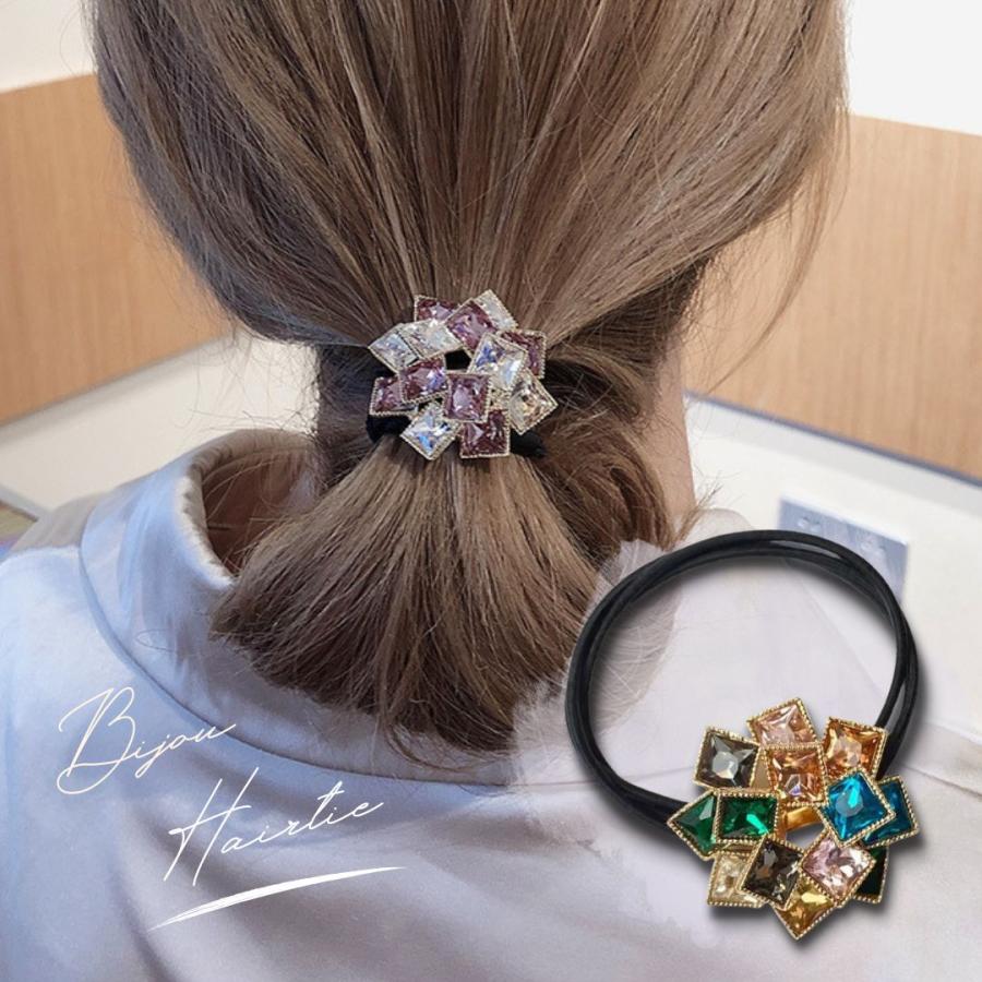 ビジューヘアゴム キラキラ 上品 エレガント スクエア ヘアーゴム ヘア