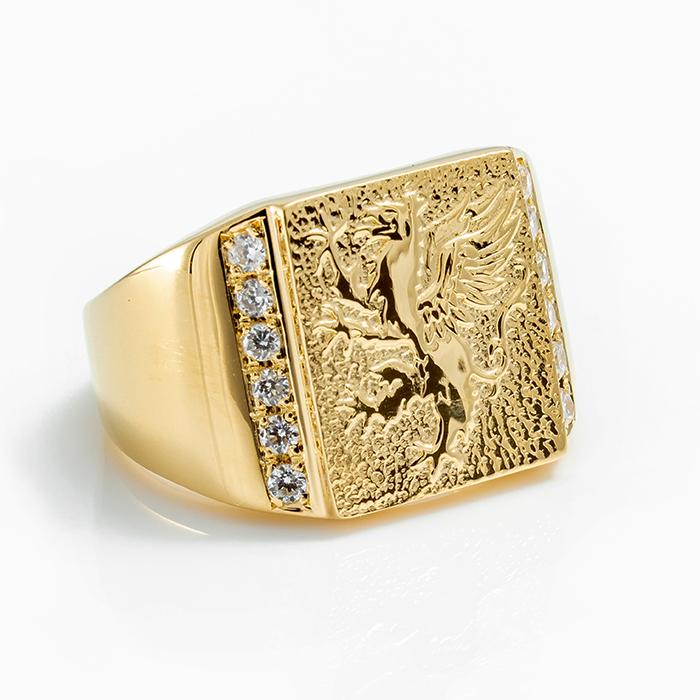 18Kメンズリング18金紋 印台ダイヤモンドK18 指輪 K18天然ダイヤモンド