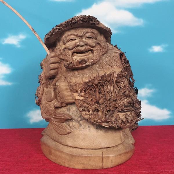 恵比寿様 置物 招福開運祈願 エビス様 高さ23cm 天然竹 一本彫 : 仏像