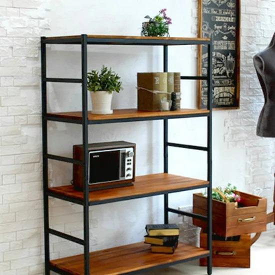 天然木 アイアン 4段ラック 幅87 奥行40 棚 ラック シェルフ 木製