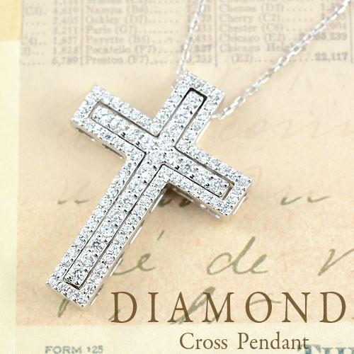 プラチナ ダイヤモンド クロス ネックレス レディース Pt900 日本製