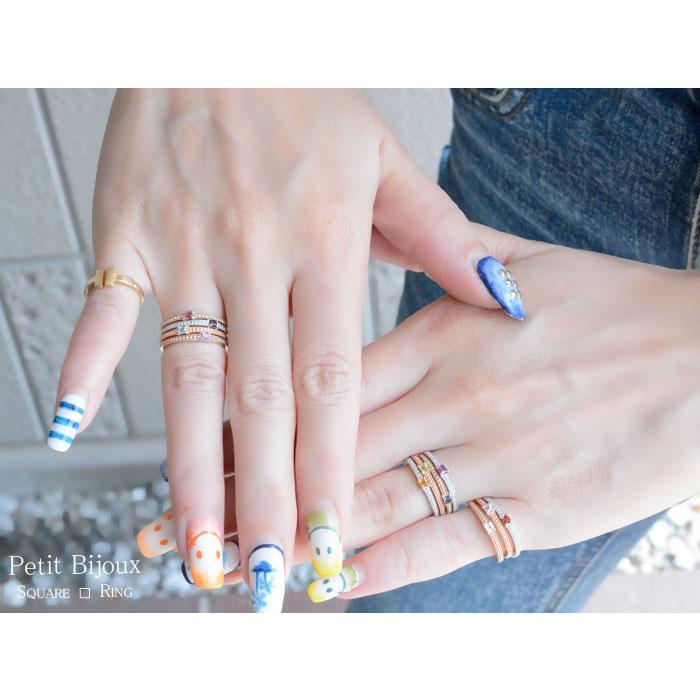 K18 リング レディース 18金 指輪 ピンキーリング スクエア 天然石 一