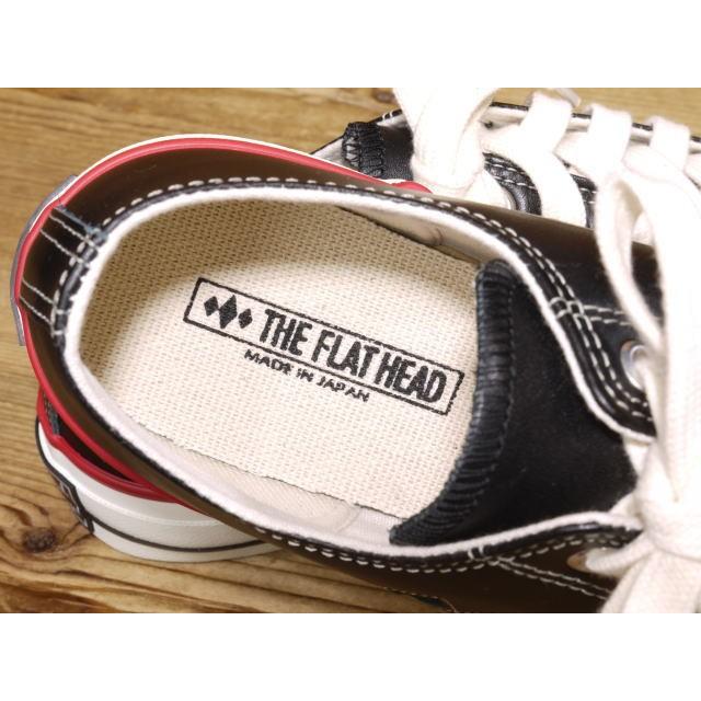 フラットヘッド レザースニーカー ホワイト レッド ブラック SNK-01HS