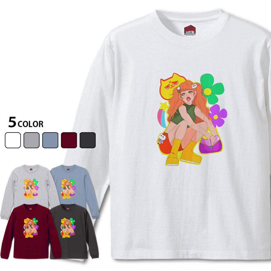 平成POPカラフル 長袖 ギャル×ねこ部長Tシャツ : ジャンブルベース