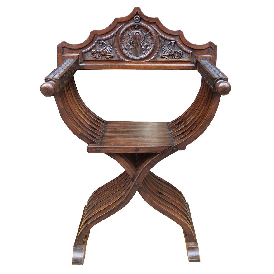 アンティーク サヴォナローラチェア 折りたたみチェア マホガニー材 z