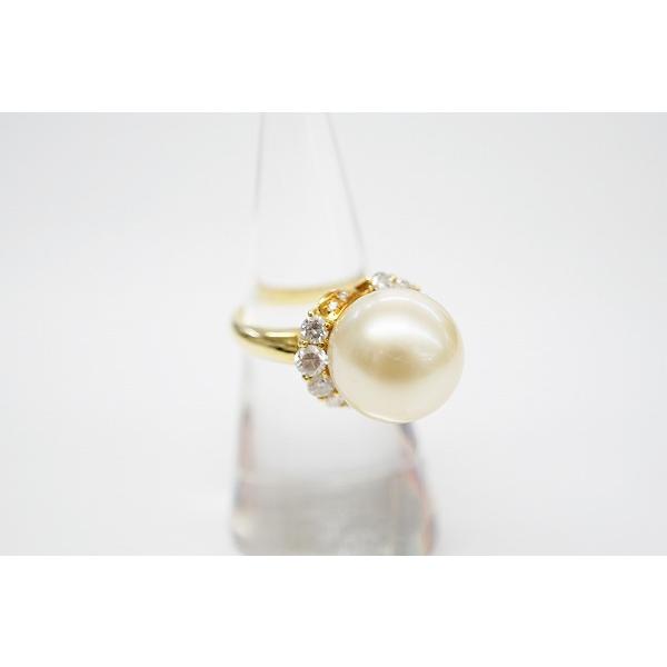anzj K18 パール ダイヤモンド 指輪 リング 12号 13mm 0.93ct ゴールド