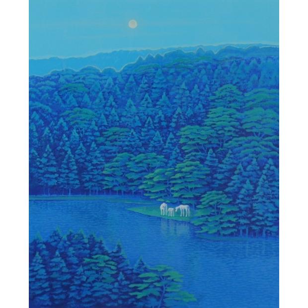 馬 絵画 白馬 風景画 シルクスクリーン 版画 富谷一明 「静日・2」 額