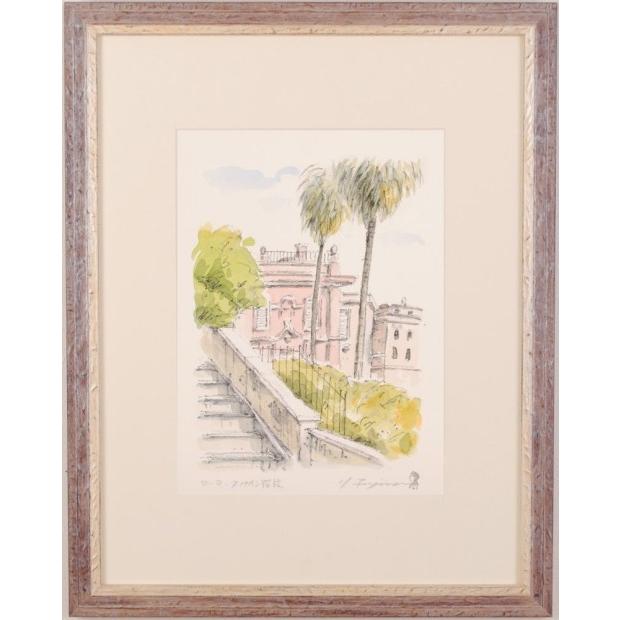 藤森悠二 水彩画 絵画 絵 ローマ・スペイン階段 イタリア ローマの休日