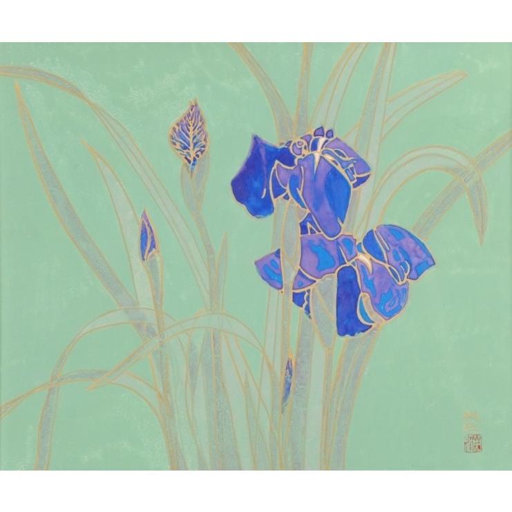 花 絵画 菖蒲 日本画 和風 三沢英伍 「菖蒲」 額付き : アート