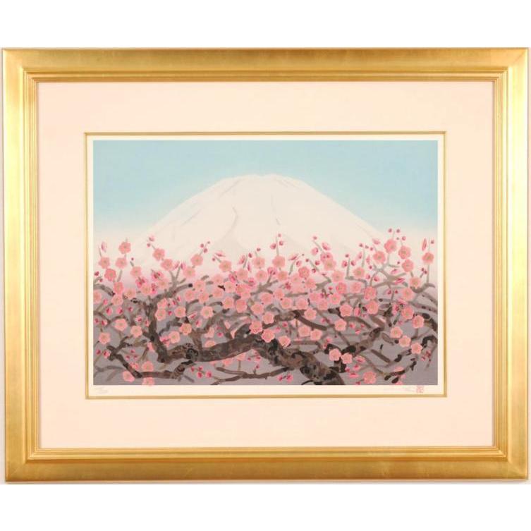 中島千波 絵画 富士山 梅 花 和風 風景画 絵 梅花富士 インテリア