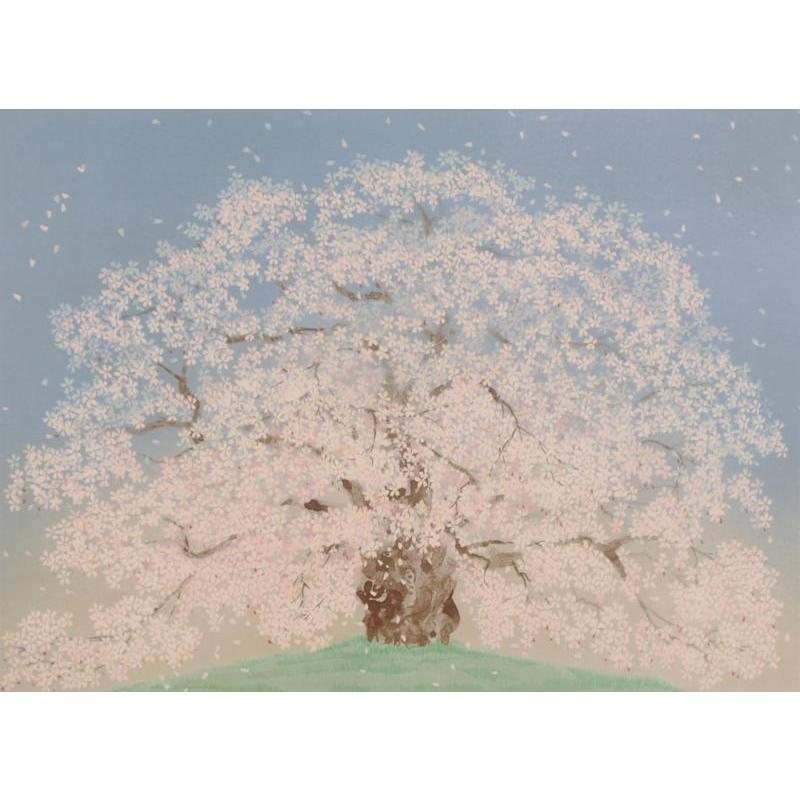 桜 絵画 江戸彼岸桜 和風 日本画 リトグラフ 版画 中島千波 「醍醐桜