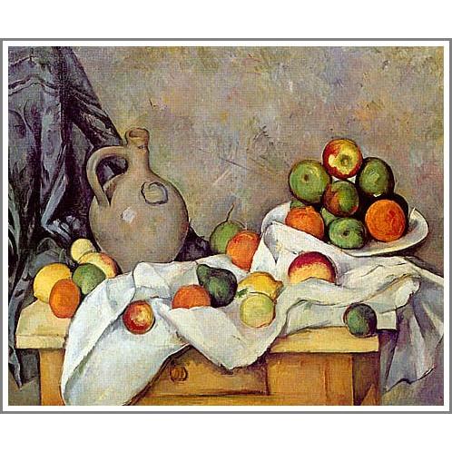 送料無料】絵画：ポール・セザンヌ「カーテン、水差し、そして果物鉢