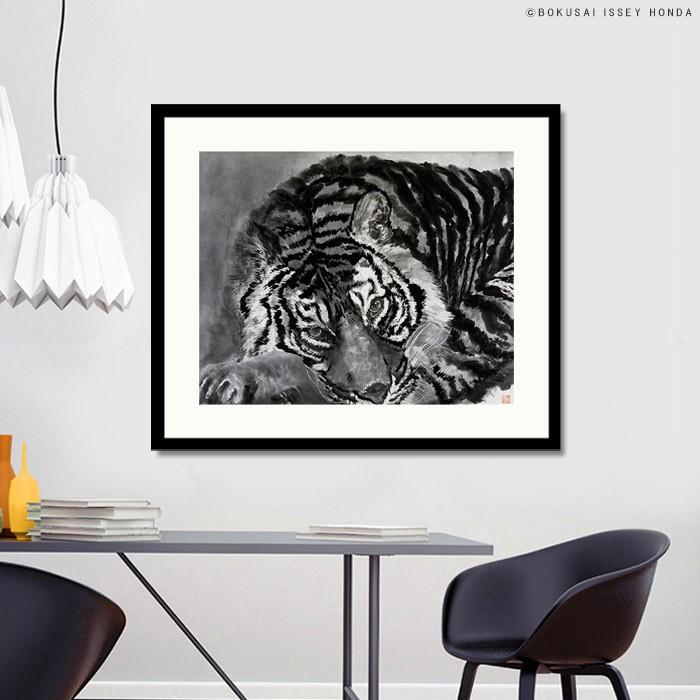 水墨画 虎「眼光」トラ 絵画 壁掛け 85cm×72cm モダン 額絵 インテリア