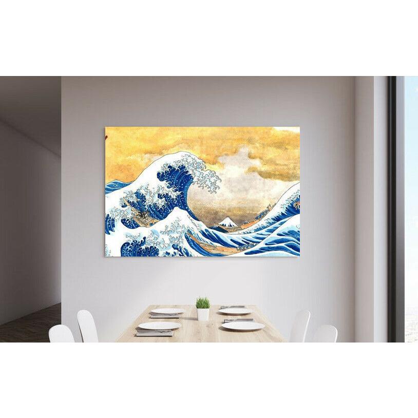 葛飾北斎 富嶽三十六景 神奈川沖浪裏 金 ポスター 高級 キャンバス