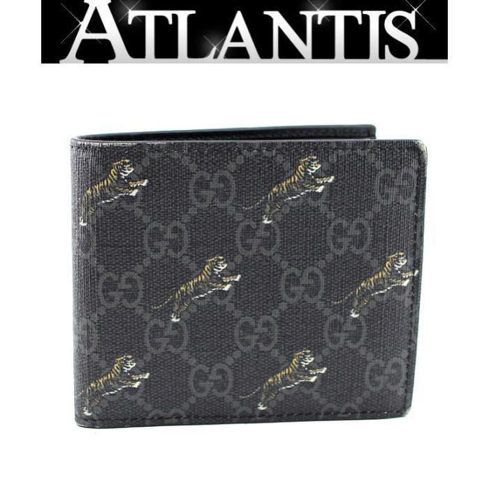 GUCCI（グッチ） 二つ折り財布 GGスプリーム タイガー PVC×レザー 黒