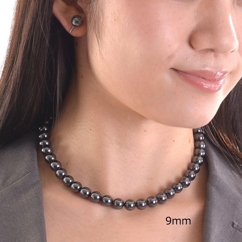 aurora 高級9mm南洋黒蝶花珠オーロラ本貝パールネックレスイヤリングor