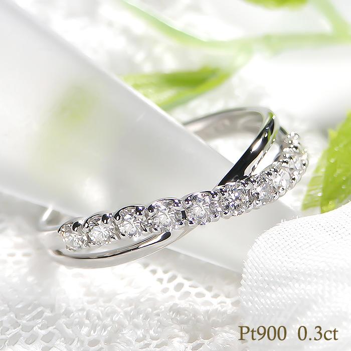 Pt900 0.30ct クロス ダイヤモンド リング ジュエリー 0.3カラット