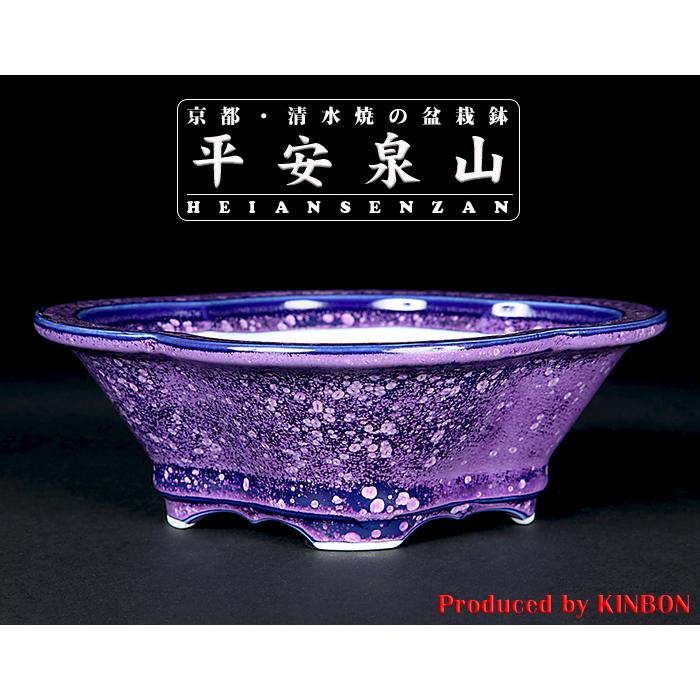 盆栽鉢 植木鉢 「平安泉山紫結晶木瓜式鉢 大」 山草鉢 清水焼 京焼