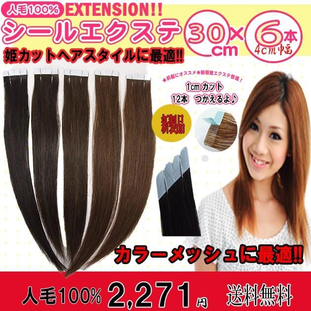 シールエクステ 人毛100% 30cm 6本セット 1cm の切れ目有 カットすれば