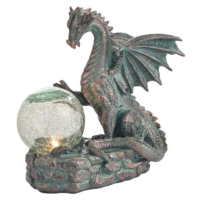 彫像 ソーラー充電式ライト付きドラゴンの置物 ガーデニング 庭 Dragon